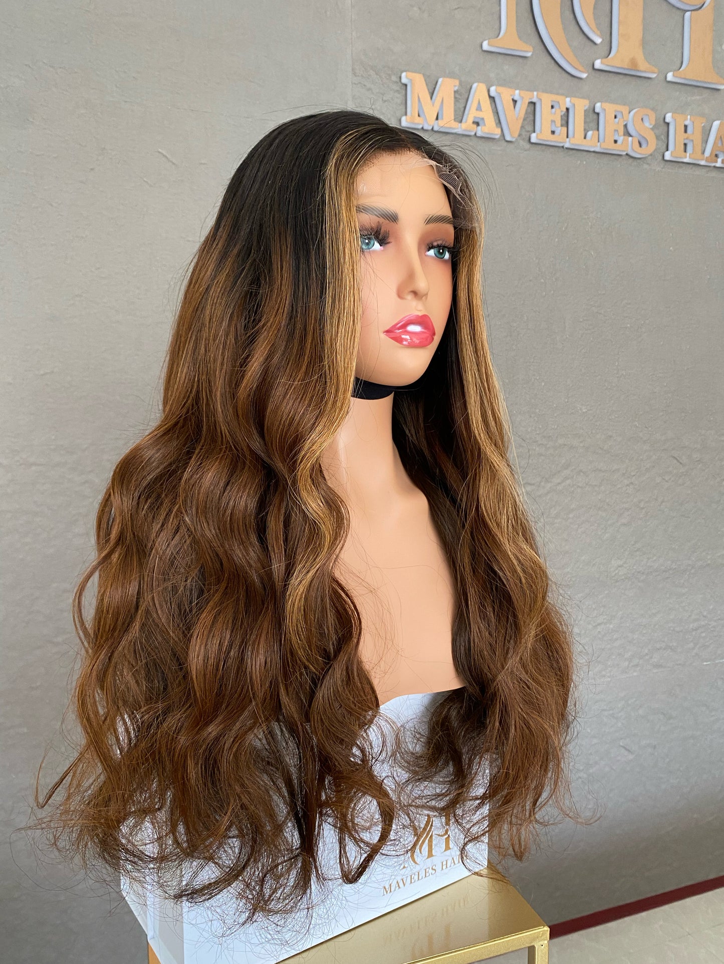 Raw Human Hair Piano Highlight Body Wave Lace Front Wig XR09 Natural Brown Balayage Wig